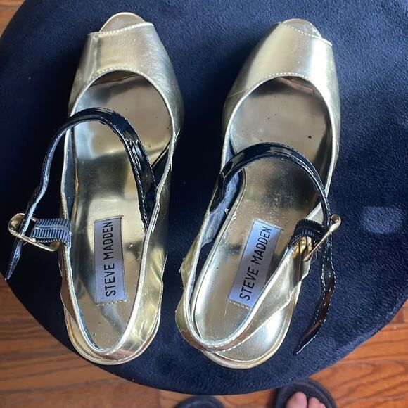 STEVE MADDEN GOLD METALLIC SLING BACK HIGH HEEL WOMEN'S PEP TOE SHOES SIZE 7 M - Picture 5 of 15